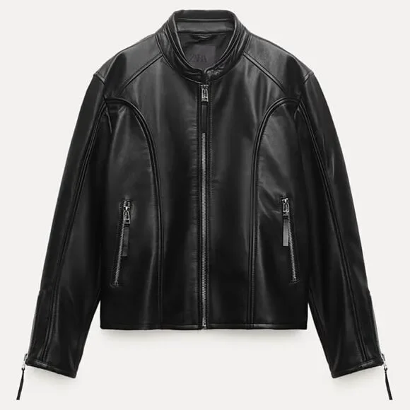 ZW COLLECTION ZIPPERED GENUINE LEATHER JACKET - Picture 7 of 16